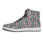 Pink Cactus Pattern Print High Top Leather Sneakers