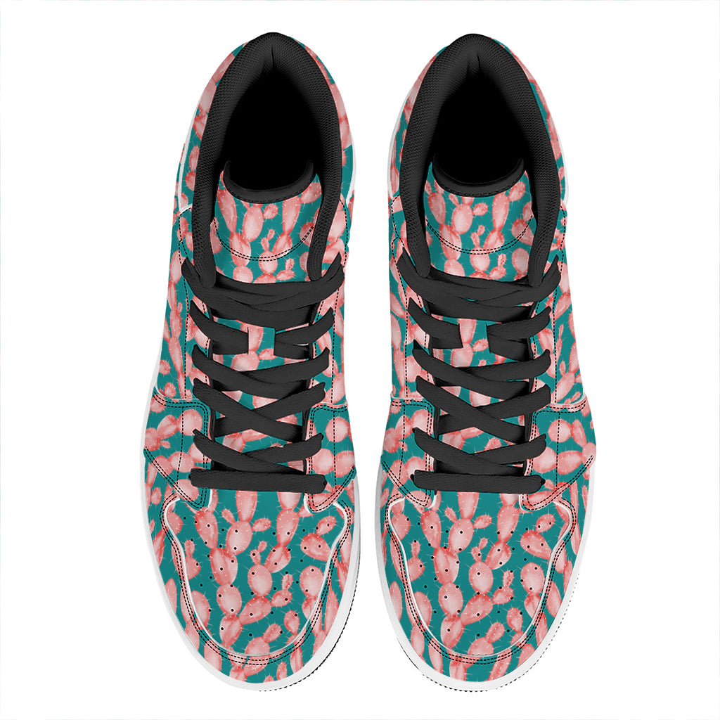 Pink Cactus Pattern Print High Top Leather Sneakers