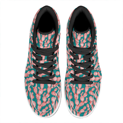 Pink Cactus Pattern Print High Top Leather Sneakers
