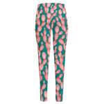 Pink Cactus Pattern Print High-Waisted Pocket Leggings
