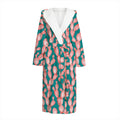 Pink Cactus Pattern Print Hooded Bathrobe