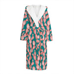 Pink Cactus Pattern Print Hooded Bathrobe