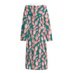 Pink Cactus Pattern Print Hooded Bathrobe