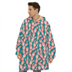 Pink Cactus Pattern Print Hoodie Blanket