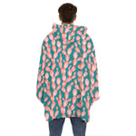Pink Cactus Pattern Print Hoodie Blanket