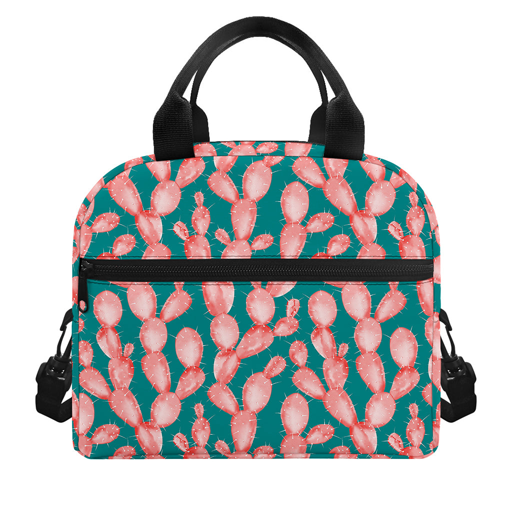 Pink Cactus Pattern Print Insulated Lunch Bag