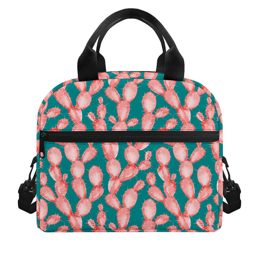 Pink Cactus Pattern Print Insulated Lunch Bag