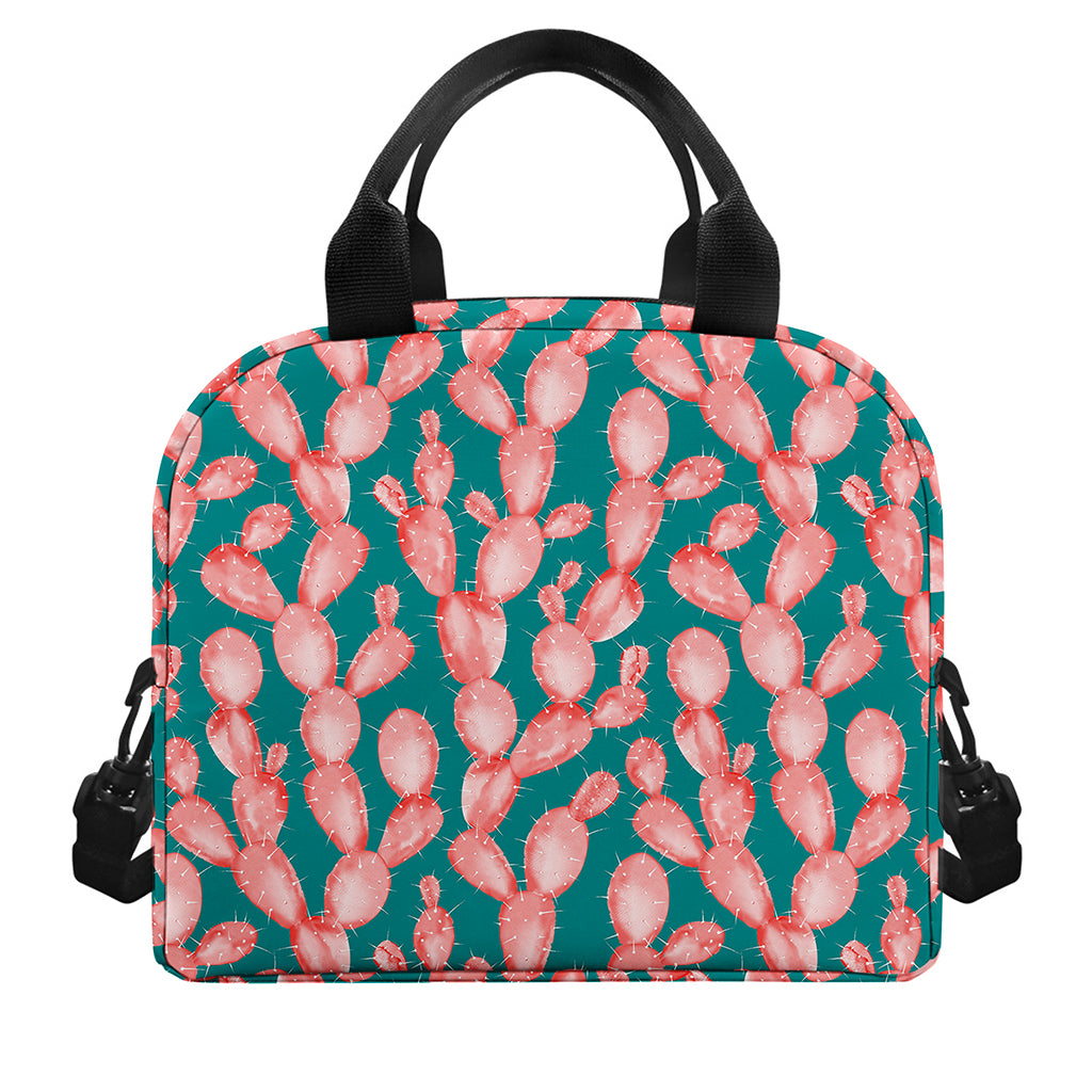 Pink Cactus Pattern Print Insulated Lunch Bag