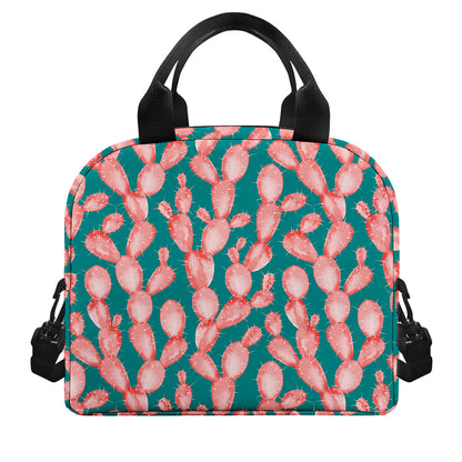 Pink Cactus Pattern Print Insulated Lunch Bag