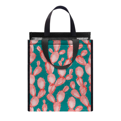 Pink Cactus Pattern Print Insulated Lunch Tote