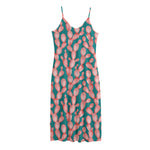 Pink Cactus Pattern Print Jersey Midi Cami Dress