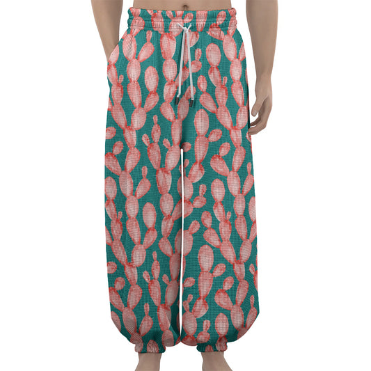 Pink Cactus Pattern Print Lantern Pants