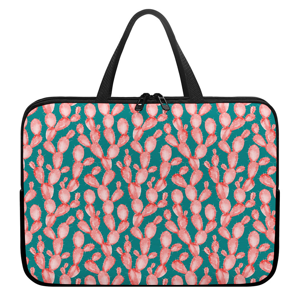 Pink Cactus Pattern Print Laptop Sleeve With Handle