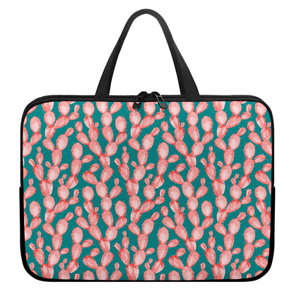 Pink Cactus Pattern Print Laptop Sleeve With Handle