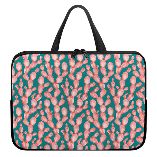 Pink Cactus Pattern Print Laptop Sleeve With Handle