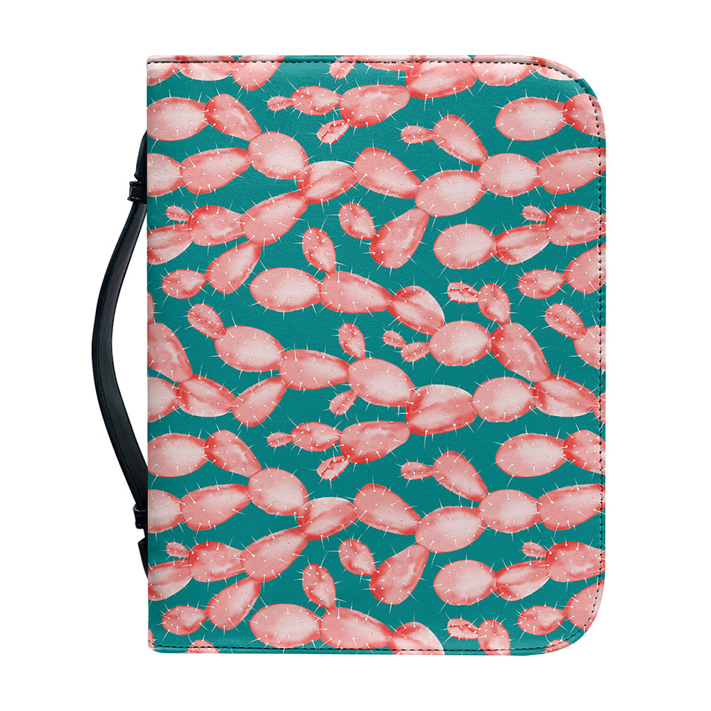 Pink Cactus Pattern Print Leather Bible Cover