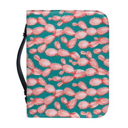 Pink Cactus Pattern Print Leather Bible Cover