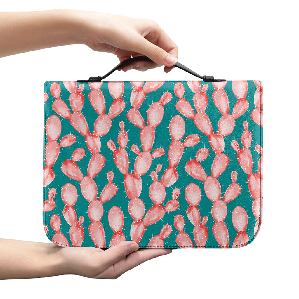 Pink Cactus Pattern Print Leather Bible Cover