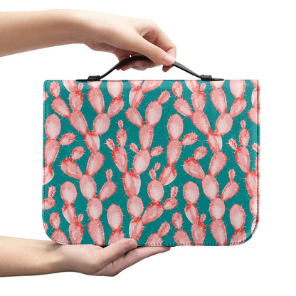 Pink Cactus Pattern Print Leather Bible Cover