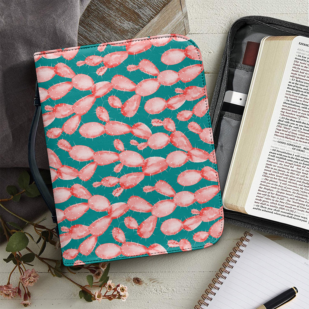 Pink Cactus Pattern Print Leather Bible Cover