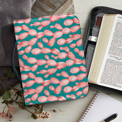 Pink Cactus Pattern Print Leather Bible Cover