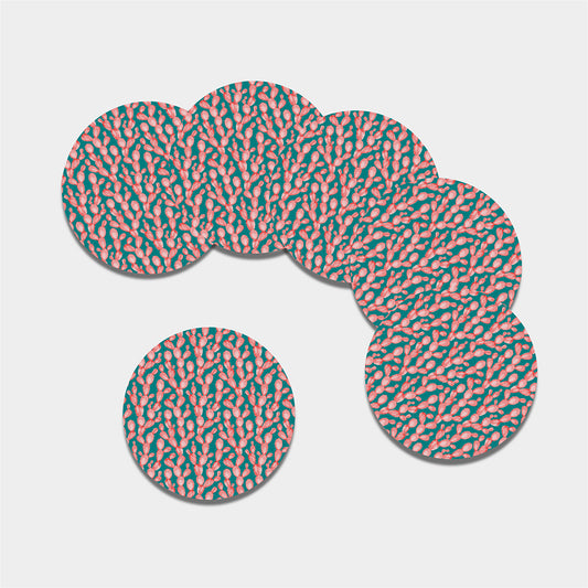 Pink Cactus Pattern Print Leather Coaster Set