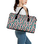 Pink Cactus Pattern Print Leather Duffle Bag