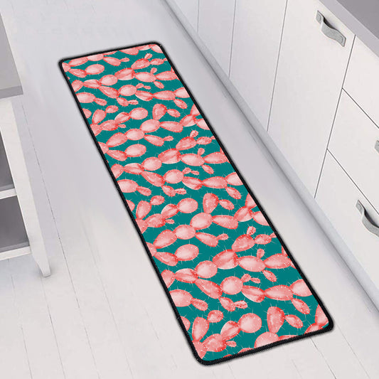 Pink Cactus Pattern Print Long Kitchen Mat