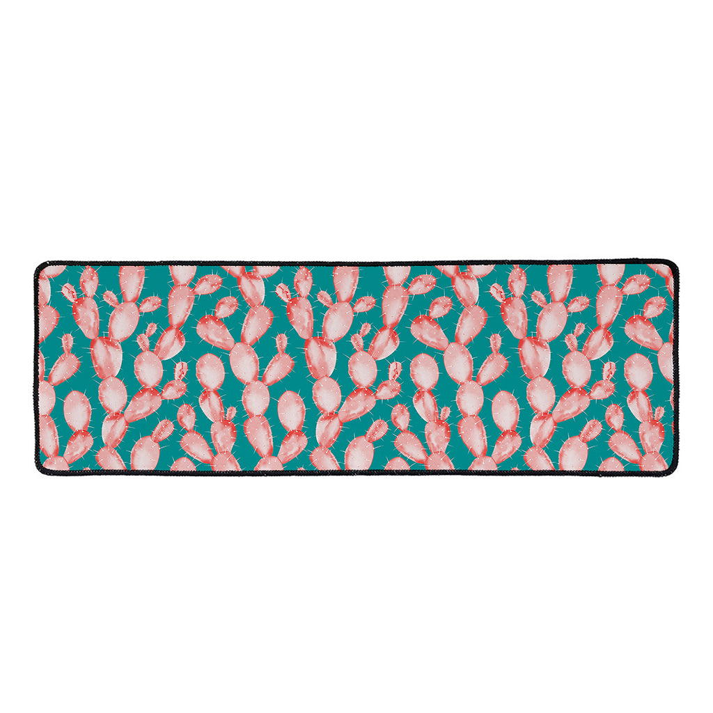 Pink Cactus Pattern Print Long Kitchen Mat