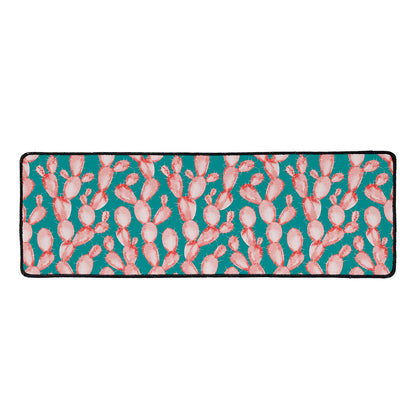 Pink Cactus Pattern Print Long Kitchen Mat