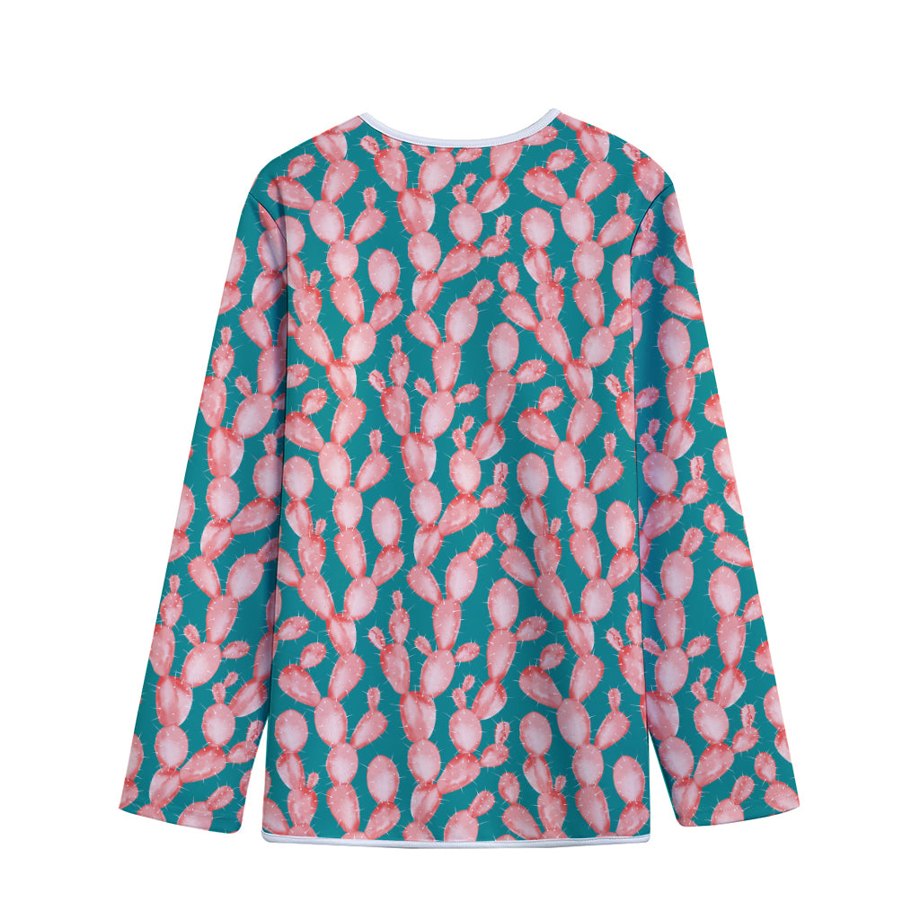 Pink Cactus Pattern Print Long Sleeve Short Coat