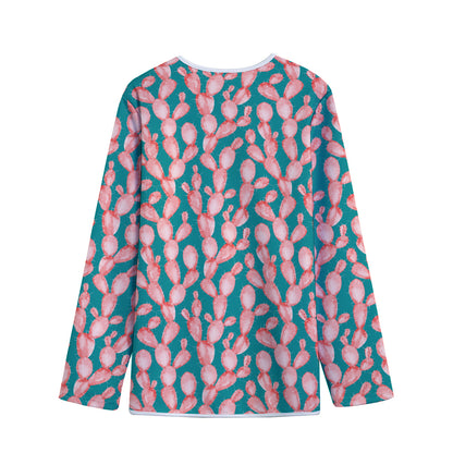 Pink Cactus Pattern Print Long Sleeve Short Coat