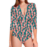 Pink Cactus Pattern Print Long Sleeve Swimsuit