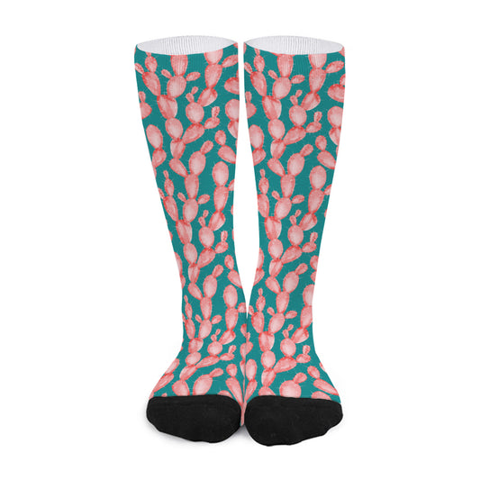 Pink Cactus Pattern Print Long Socks