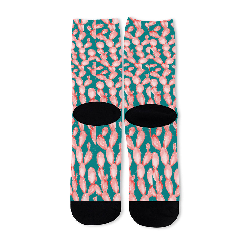 Pink Cactus Pattern Print Long Socks