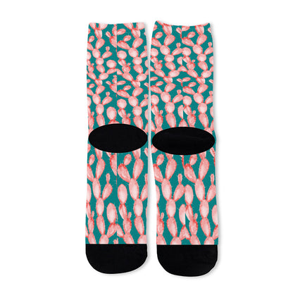 Pink Cactus Pattern Print Long Socks