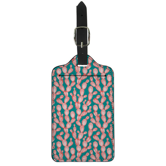 Pink Cactus Pattern Print Luggage Tag