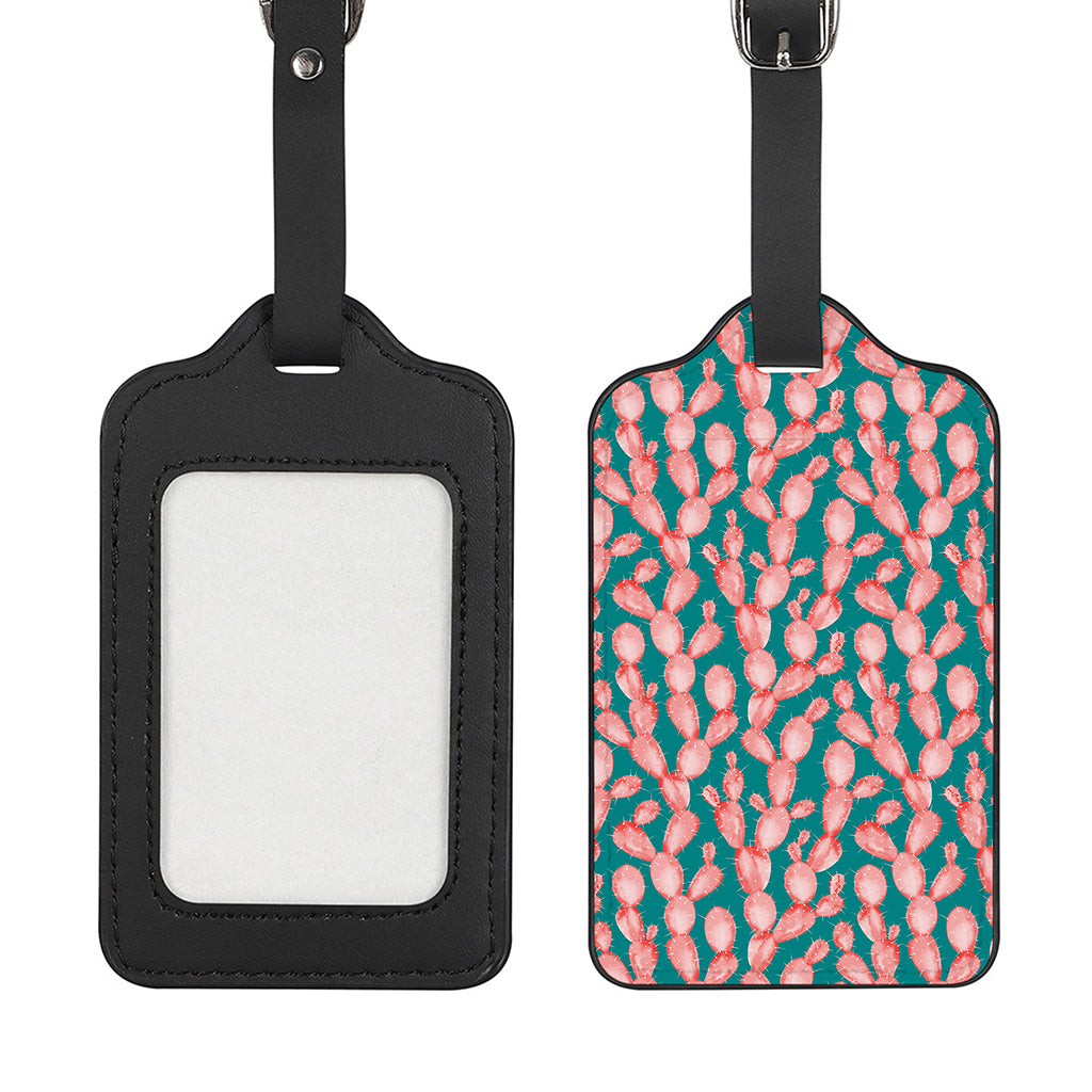 Pink Cactus Pattern Print Luggage Tag