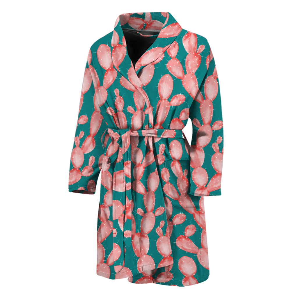 Pink Cactus Pattern Print Men's Bathrobe