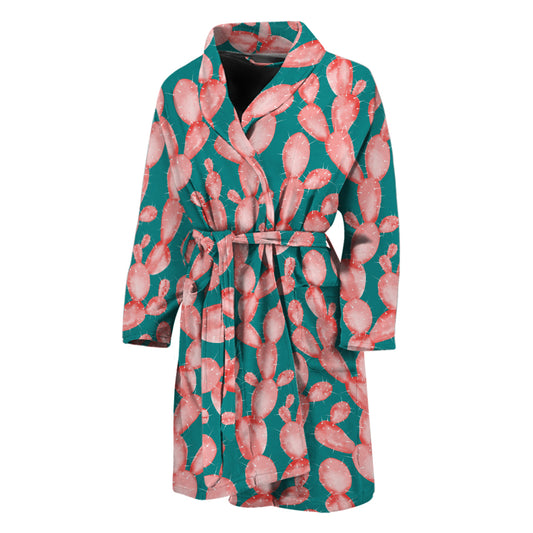 Pink Cactus Pattern Print Men's Bathrobe