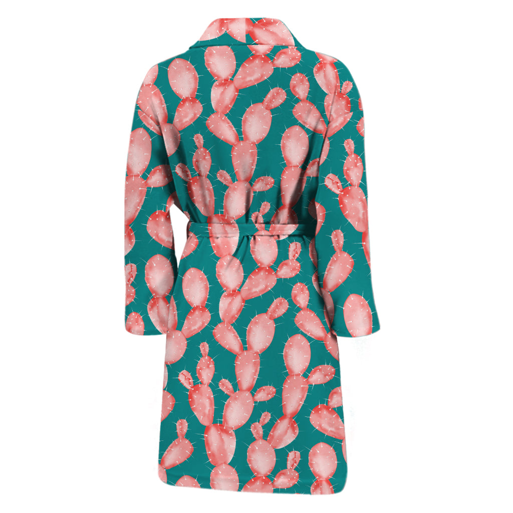Pink Cactus Pattern Print Men's Bathrobe