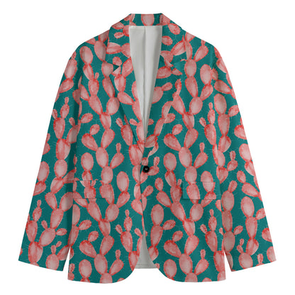 Pink Cactus Pattern Print Men's Blazer