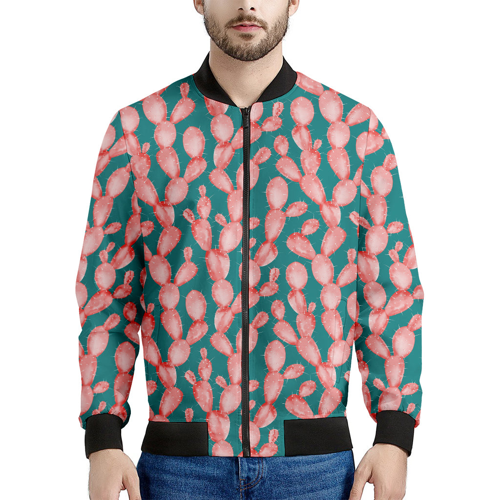 Pink Cactus Pattern Print Men's Bomber Jacket