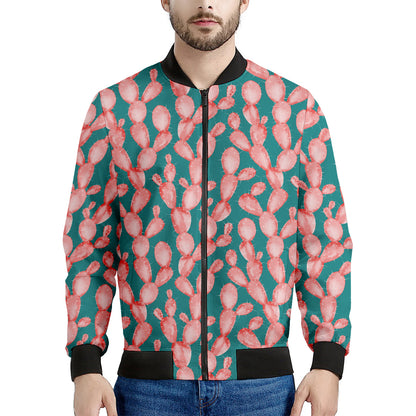 Pink Cactus Pattern Print Men's Bomber Jacket