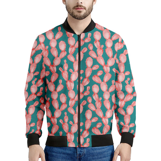 Pink Cactus Pattern Print Men's Bomber Jacket