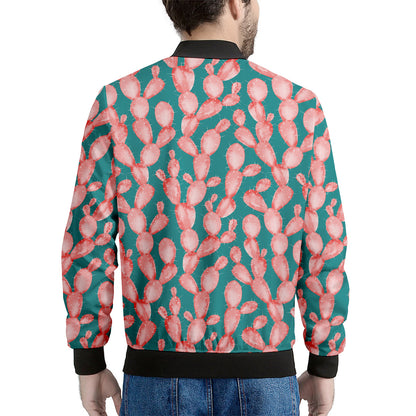 Pink Cactus Pattern Print Men's Bomber Jacket