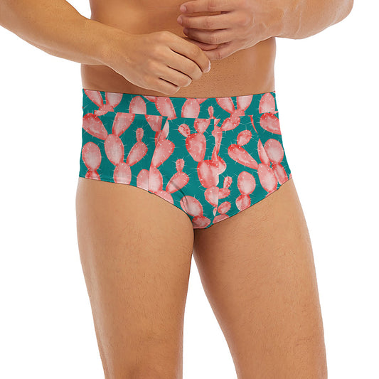 Pink Cactus Pattern Print Men's Briefs