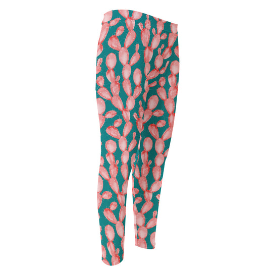 Pink Cactus Pattern Print Men's Compression Pants
