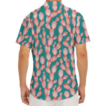 Pink Cactus Pattern Print Men's Deep V-Neck Shirt
