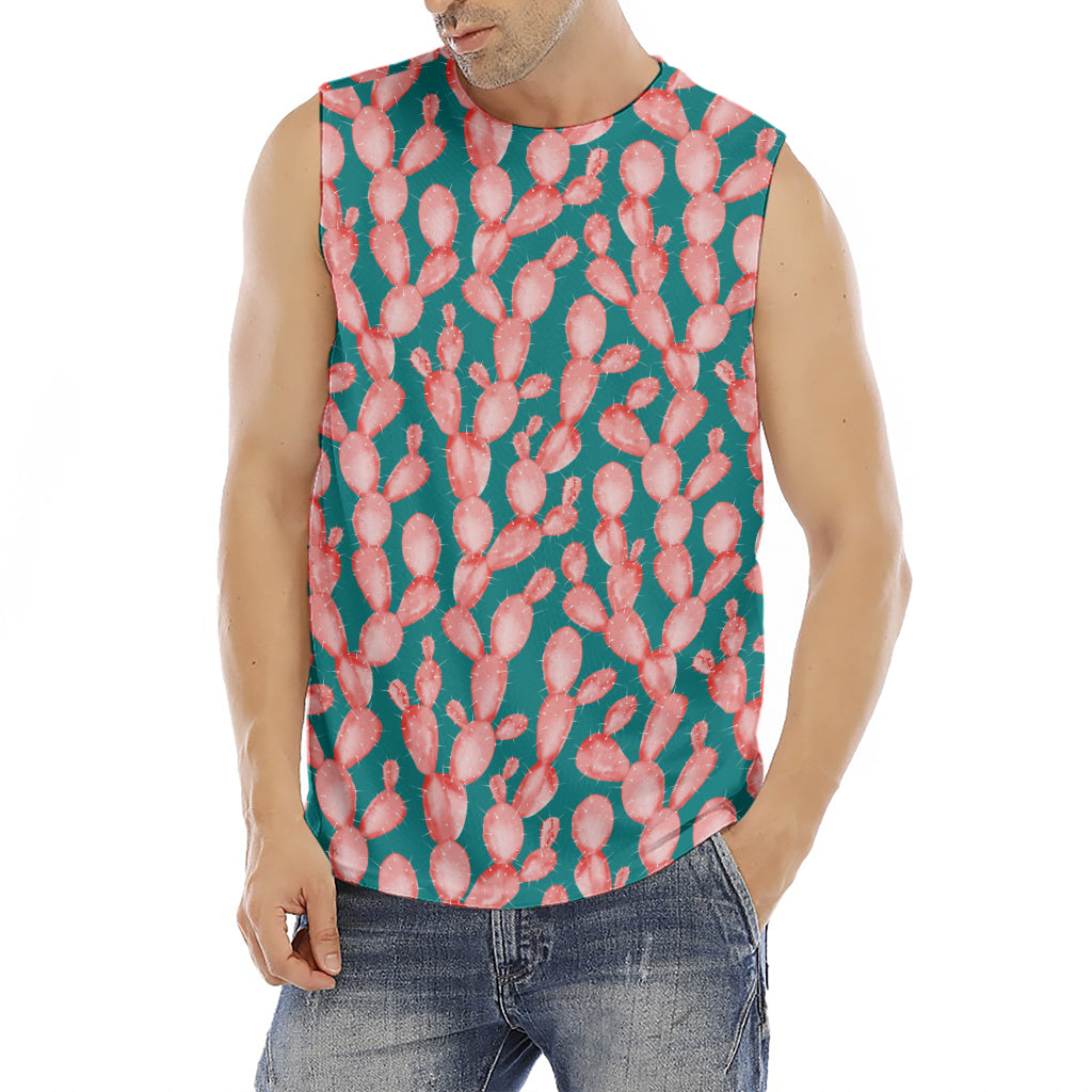 Pink Cactus Pattern Print Men's Fitness Tank Top